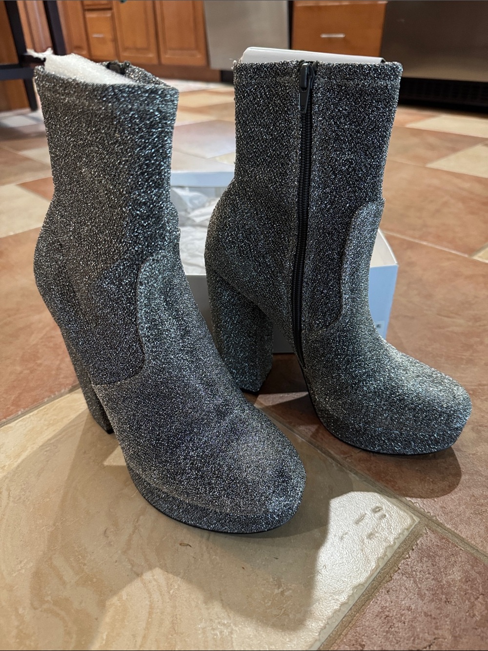 Steve Madden Silver Glitter Platform Ankle Boots